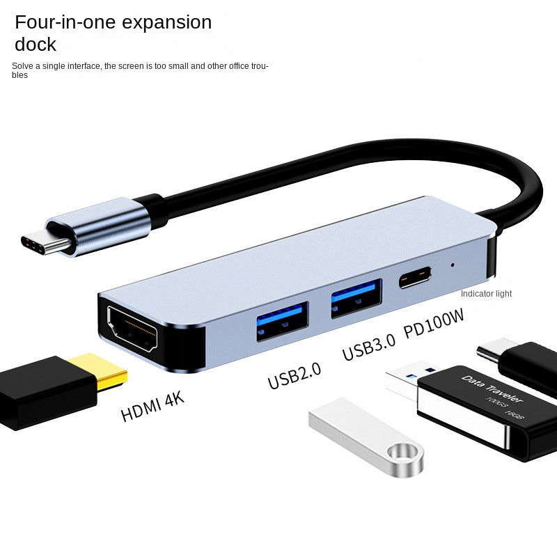Type-C Hub with HDMI Cable for High-Definition Display, USB 3.0 Multi-Port Adapter for Computers