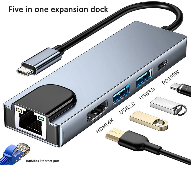 Type-C Hub with HDMI Cable for High-Definition Display, USB 3.0 Multi-Port Adapter for Computers